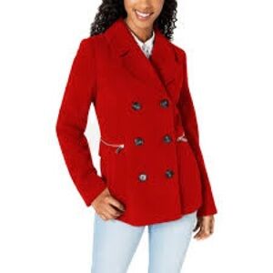 Maralyn & Me Womens Juniors Wool Blend Cold Weather Pea Coat Red M